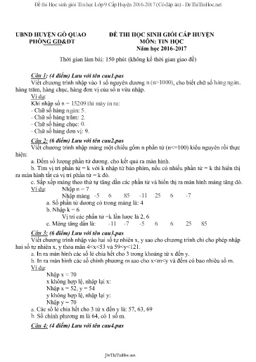 Đề thi Học sinh giỏi Tin học Lớp 9 Cấp Huyện 2016-2017 (Có đáp án)