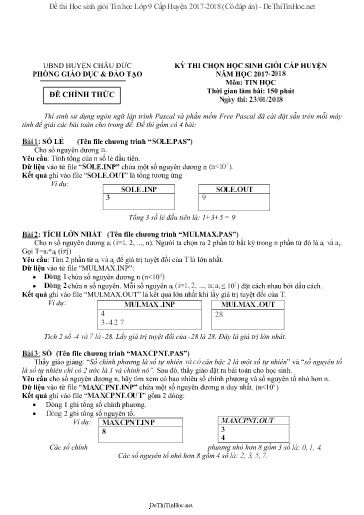 Đề thi Học sinh giỏi Tin học Lớp 9 Cấp Huyện 2017-2018 (Có đáp án)