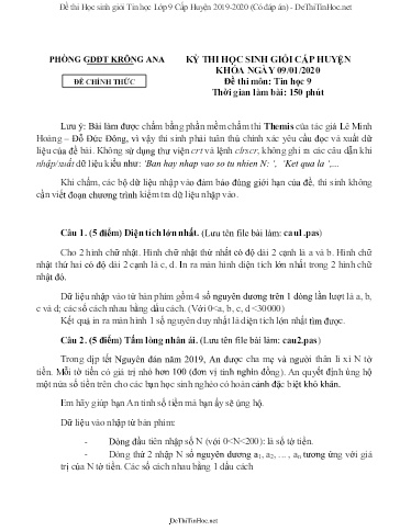 Đề thi Học sinh giỏi Tin học Lớp 9 Cấp Huyện 2019-2020 (Có đáp án)