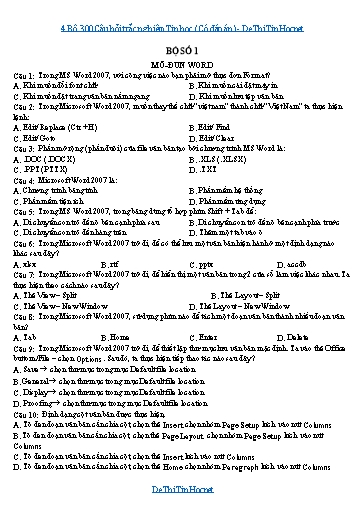 4 Bộ 300 Câu hỏi trắc nghiệm Tin học (Có đáp án)